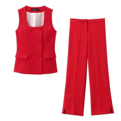 Square collar double breasted vest and pant