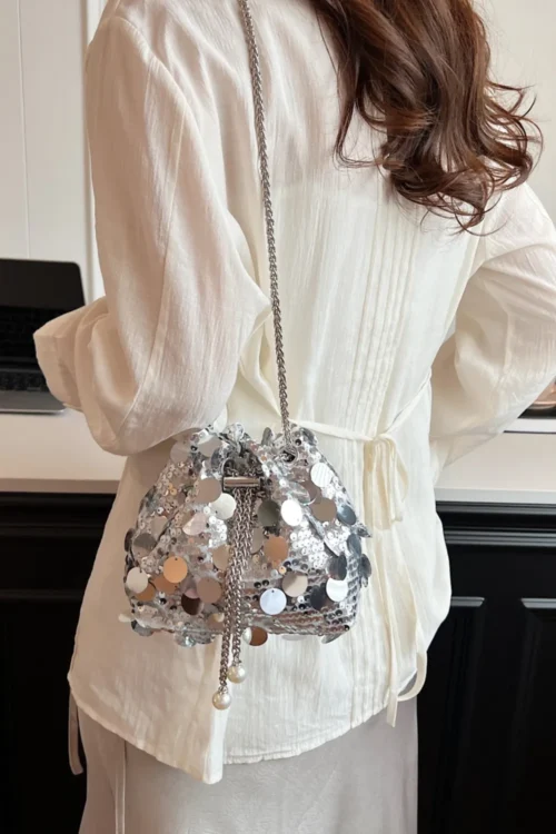 Drawstring Sequin Crossbody Bag - Image 2