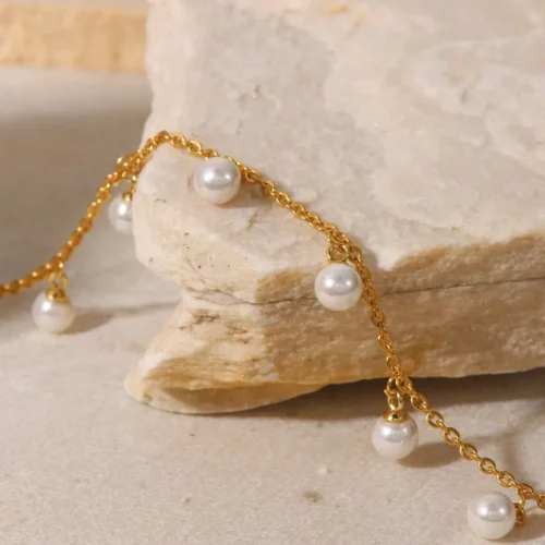 Pearl 18K Gold-Plated Charm Anklet - Image 3
