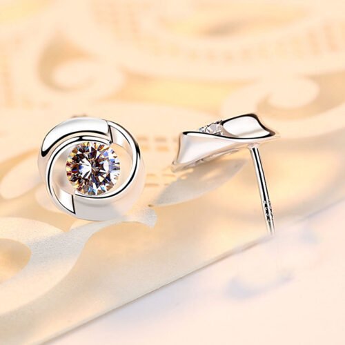 S925 pure silver rose earrings - Image 3