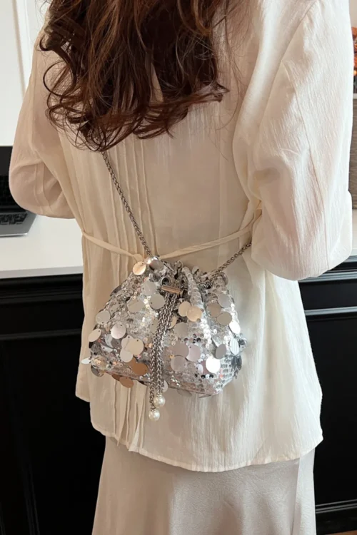 Drawstring Sequin Crossbody Bag - Image 5