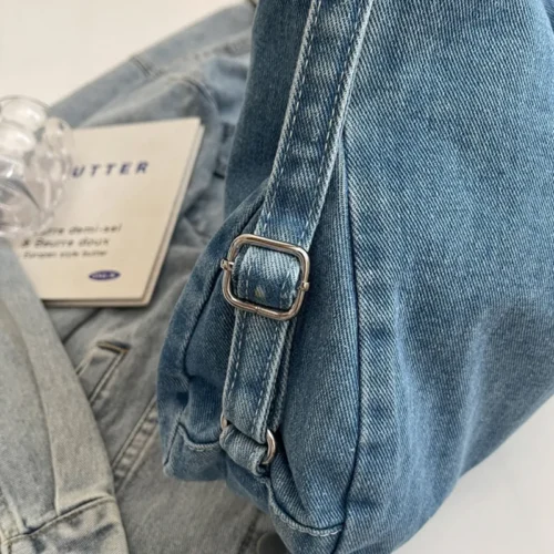Adjustable Strap Denim Shoulder Bag - Image 5
