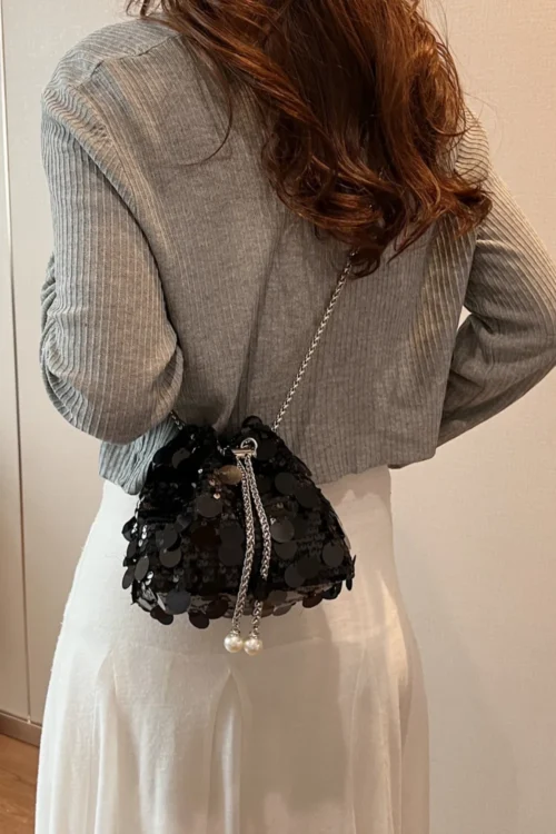 Drawstring Sequin Crossbody Bag - Image 19