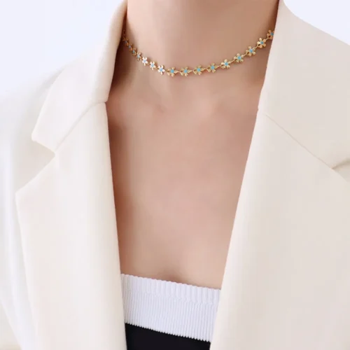 Flower blue drip Necklace - Image 4