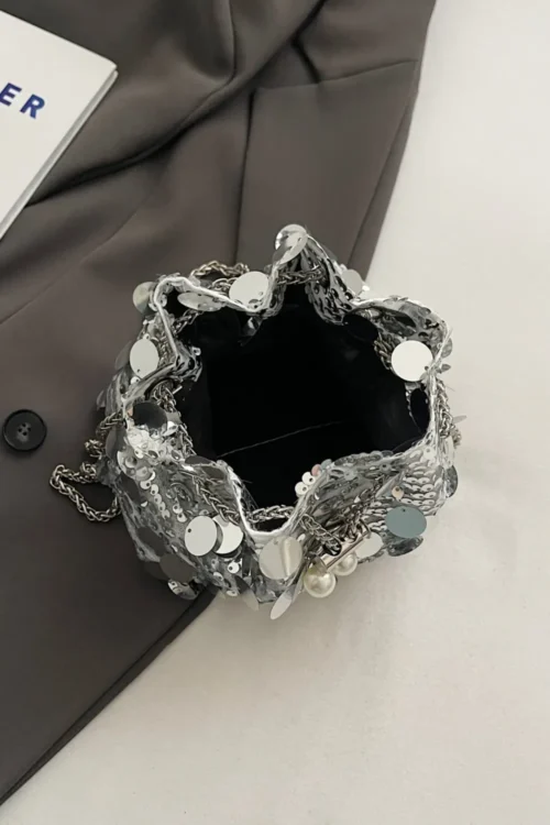 Drawstring Sequin Crossbody Bag - Image 10
