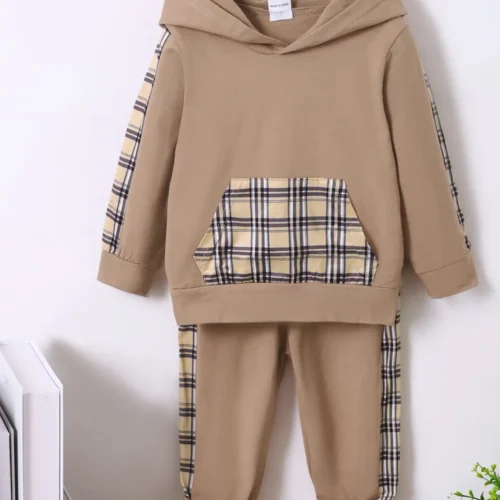 Children's Plaid Hoodie Two-piece Set