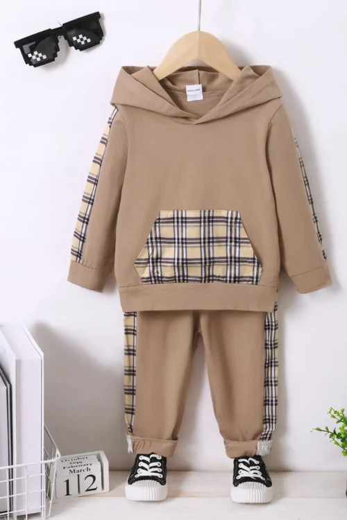 Children's Plaid Hoodie Two-piece Set