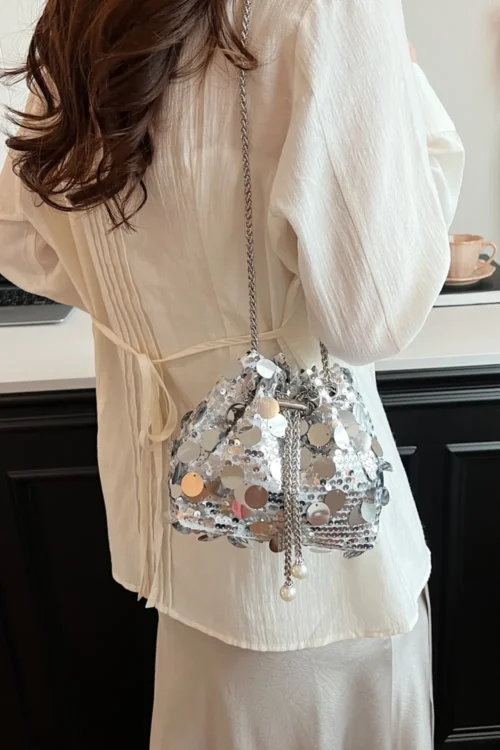 Drawstring Sequin Crossbody Bag - Image 6