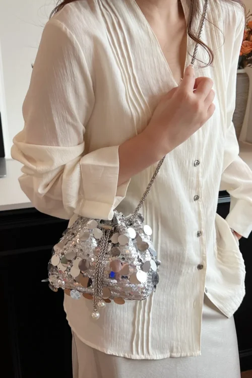 Drawstring Sequin Crossbody Bag - Image 8