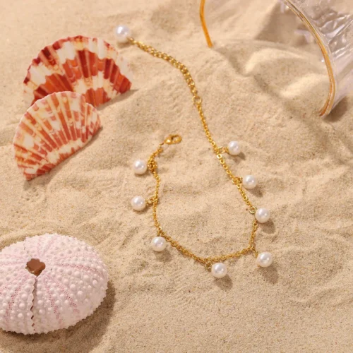 Pearl 18K Gold-Plated Charm Anklet - Image 4