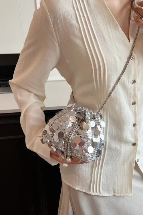 Drawstring Sequin Crossbody Bag - Image 7