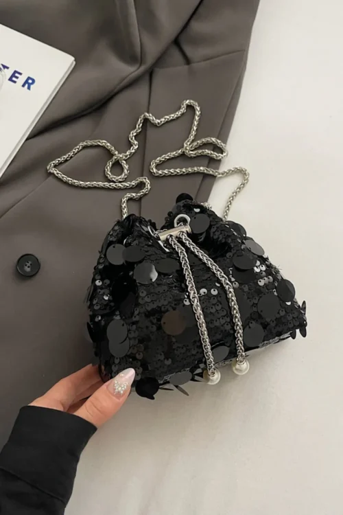 Drawstring Sequin Crossbody Bag - Image 22