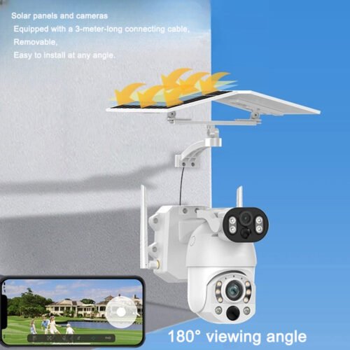 Outdoor solar monitoring camera dual lens