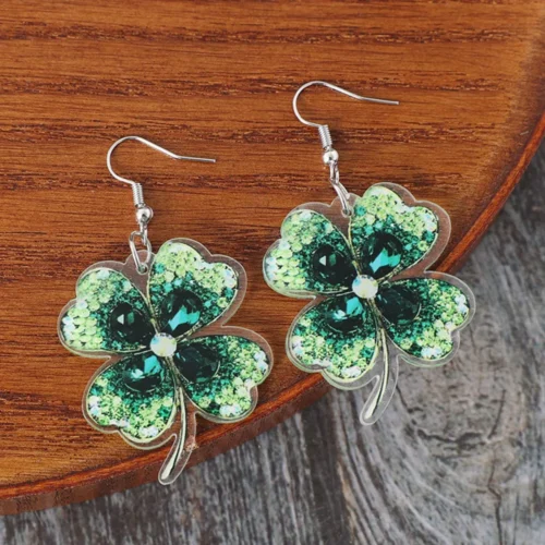 Lucky Clover Acrylic Dangle Earrings - Image 3