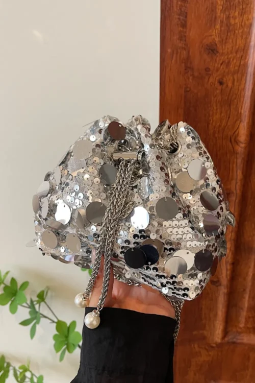 Drawstring Sequin Crossbody Bag - Image 14