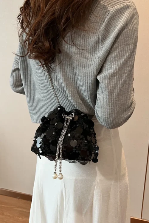 Drawstring Sequin Crossbody Bag - Image 16